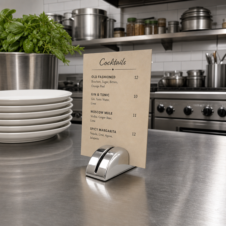 Product image #2 for American Metalcraft Half Moon Cast Aluminum Menu Card Holder, Polished Mirror Finish
