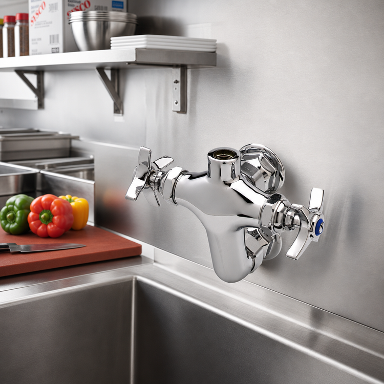 Product image #2 for Wall-Mount Double Pantry Faucet Base with 3-Inch Centers and Rigid Outlet