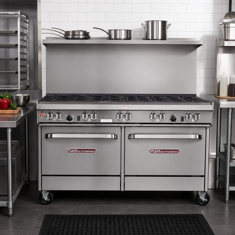 Product image #2 for Southbend Ultimate 60-Inch Gas Restaurant Range with 2 Cabinets and Backriser Shelf