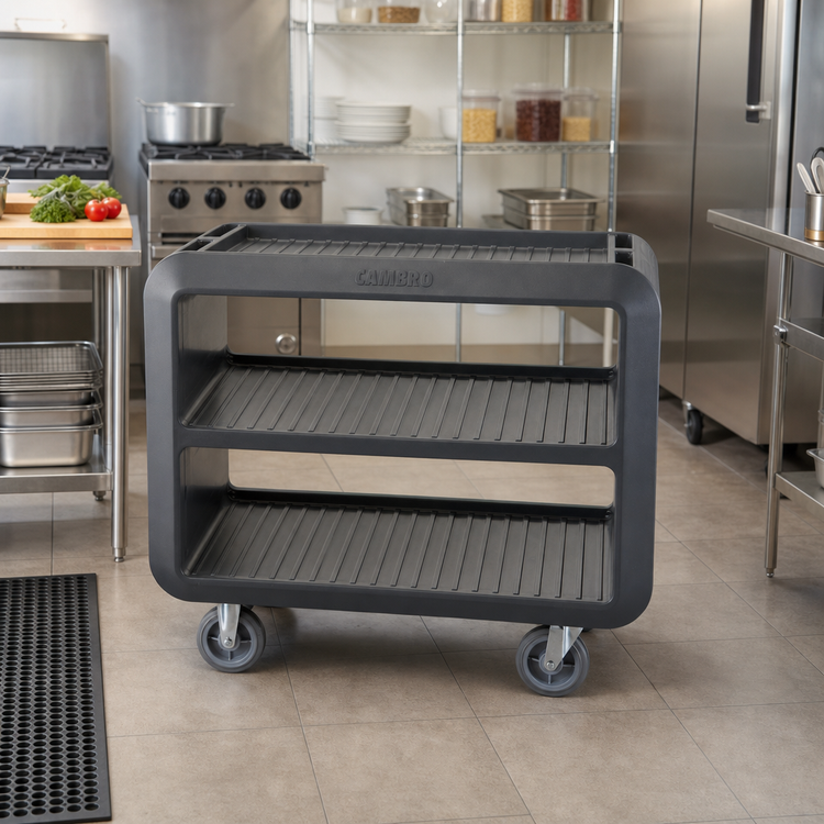 Product image #3 for Cambro Service Cart Pro Large Open-Side Bus Cart, Charcoal Gray, 3-Shelf