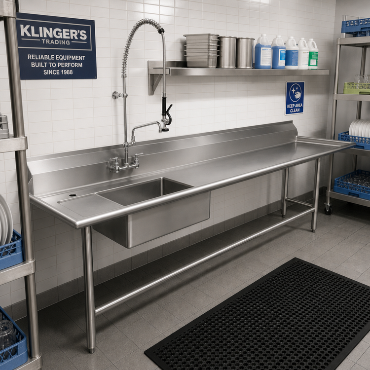 Product image #2 for Klinger's Trading 92-Inch Left-to-Right Soiled Dishtable with 20 x 20 Pre-Rinse Sink