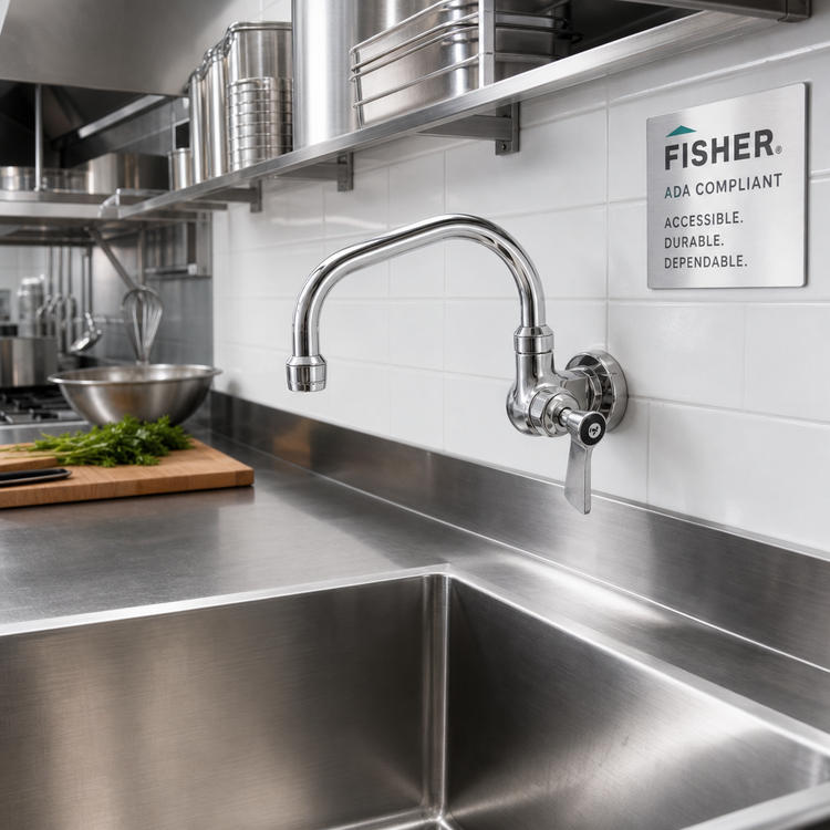 Product image #2 for Fisher ADA-Compliant Wall-Mount Single-Hole Faucet with 12-Inch Swing Spout and Lever Handle, Stainless Steel
