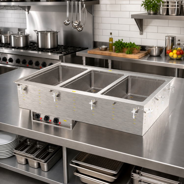 Product image #2 for Vollrath 3-Well Modular Hot Drop-In Hot Food Well with Marine-Grade 316 Stainless Steel Insulated Wells, Manifold Drain, 120V