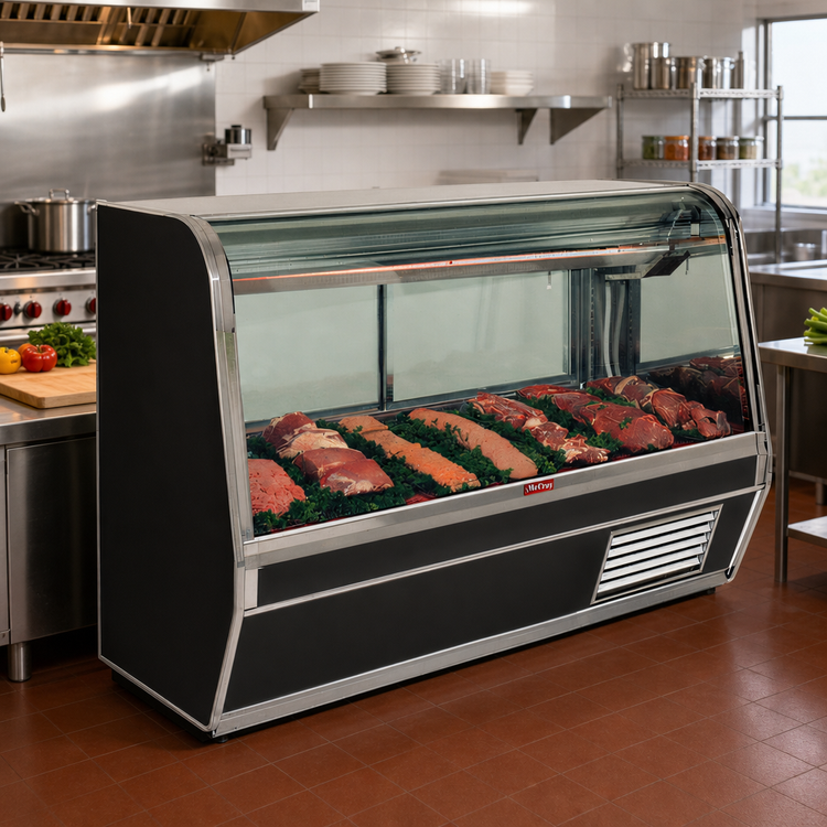 Product image #2 for Howard-McCray 32E Series 74-Inch Curved Glass Endless Design Remote Red Meat Service Case with LED Lighting