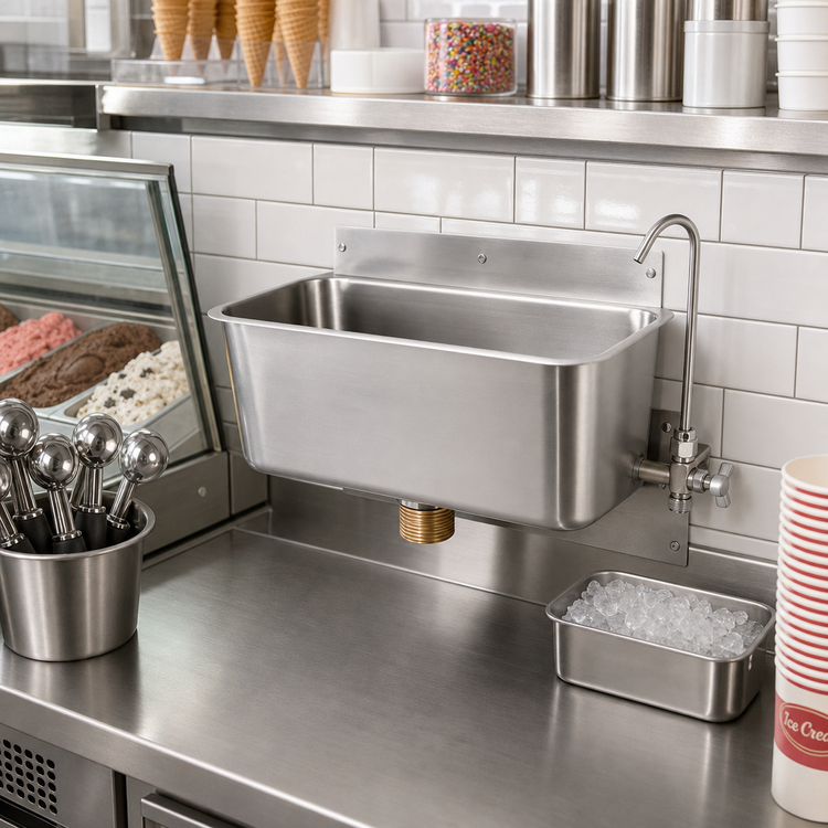 Product image #3 for Ice Cream Dipper Well and Faucet Set, 11-Inch Side-Mount, Rectangular Bowl, 18-Gauge 304 Stainless Steel