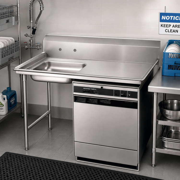 Product image #2 for Advance Tabco Undercounter Dishtable with Left Sink Bowl, 60 x 30 Inch, 304 Stainless Steel
