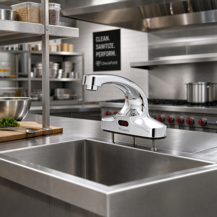 Product image #2 for ChekPoint Electronic Touchless Deck Mount Faucet, 4-Inch Centers, Chrome Finish, Mixing Valve
