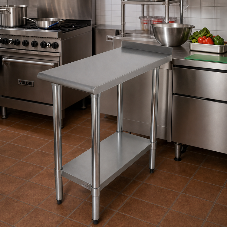 Product image #2 for Advance Tabco Special Value 18" x 30" Stainless Steel Equipment Filler Table with Undershelf and Rear Splash