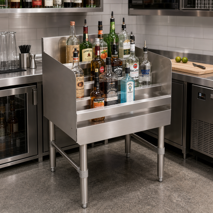 Product image #2 for John Boos Underbar Freestanding 4-Step Liquor Bottle Display Unit, 18-Inch Wide