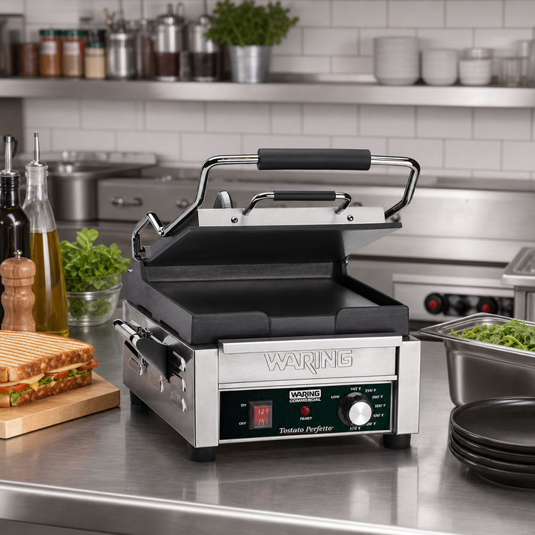 Product image #2 for Waring Tostato Perfetto Compact Electric Single Flat Countertop Panini Press, 9.75 x 9.25-Inch Surface, 120V