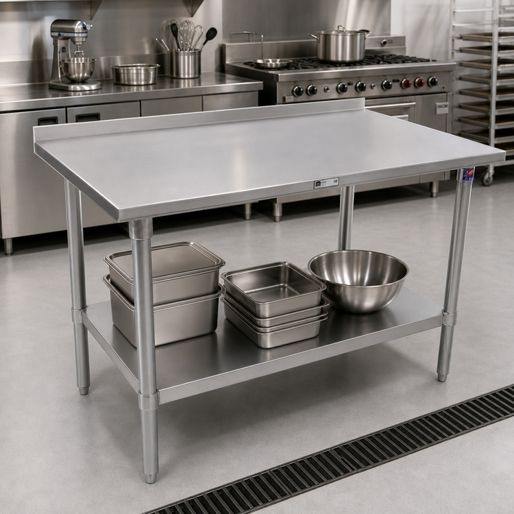 Product image #2 for John Boos Stallion 72 x 30 Inch Stainless Steel Work Table with Rear Up-Turn and Adjustable Undershelf