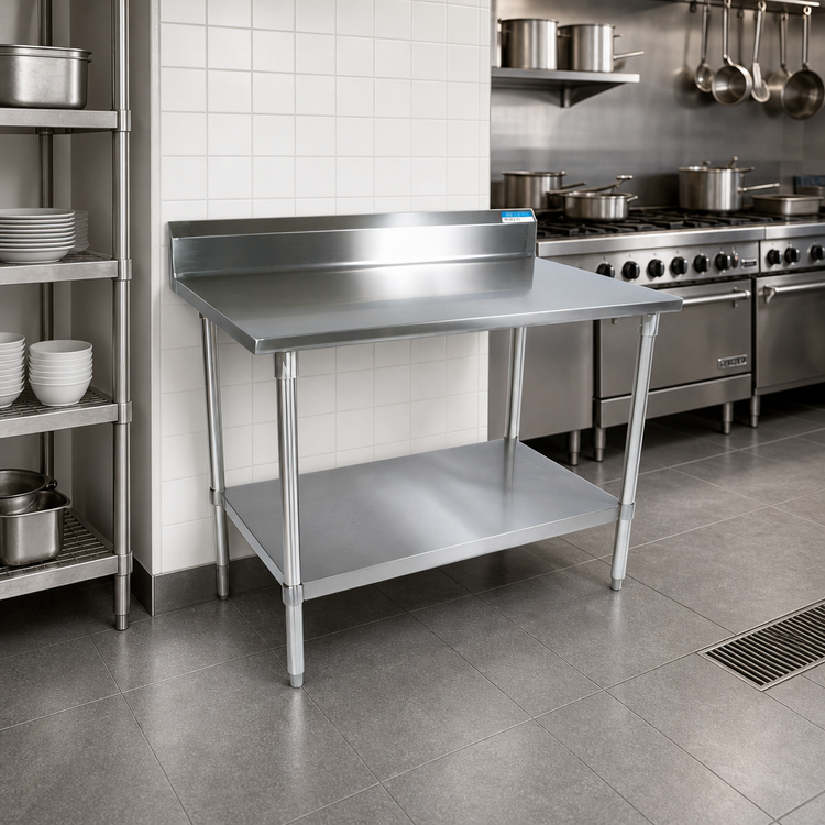 Product image #2 for BK Resources 30" x 30" Corner Stainless Steel Work Table with 5" Backsplash and Galvanized Undershelf