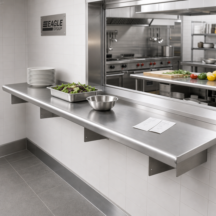 Product image #2 for Eagle Group Pass-Thru Stainless Steel Wall Shelf, 120" W x 24" D