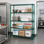 Thumbnail image #2 for Quantum WR74-1472P-5 Stationary Wire Shelving Starter Kit, 72W x 14D x 74H, 5 Shelves, Green Epoxy