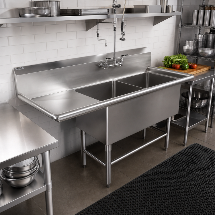 Product image #2 for John Boos Pro-Bowl 2-Compartment Stainless Steel Sink with Left Drainboard, 82-3/16 Inch