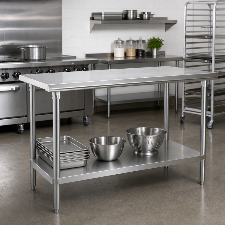 Product image #2 for Advance Tabco 72-Inch x 24-Inch 14 Gauge 304 Stainless Steel Flat Top Work Table with Adjustable Undershelf