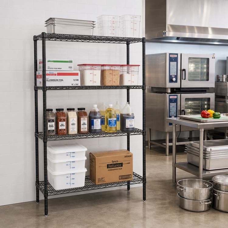 Product image #2 for Quantum 36 Inch W x 14 Inch D x 63 Inch H 5-Shelf Wire Shelving Starter Kit, Black Epoxy Antimicrobial Finish