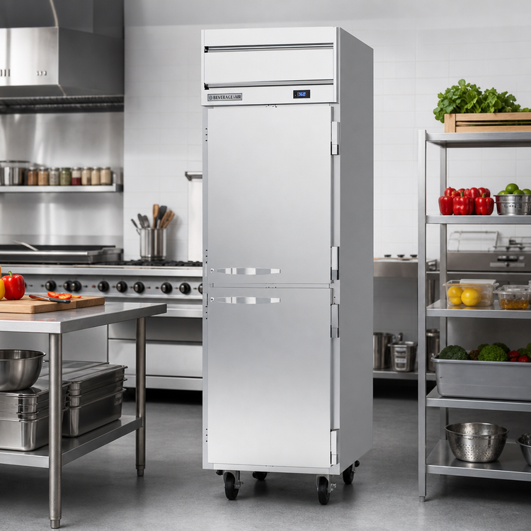 Product image #2 for Beverage-Air Horizon Series 1-Section Top Mount Reach-In Refrigerator with 2 Half Solid Doors, 21.17 Cu. Ft.