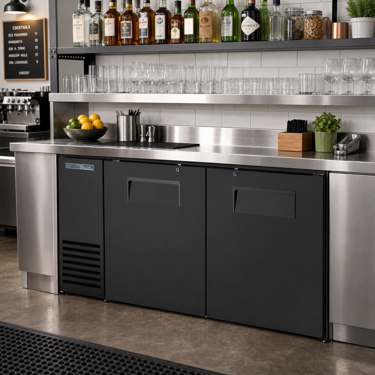 Product image #2 for 60-Inch Wide, 24-Inch Deep Two-Section Single-Zone Back Bar Cooler with Solid Swing Doors and Black Exterior