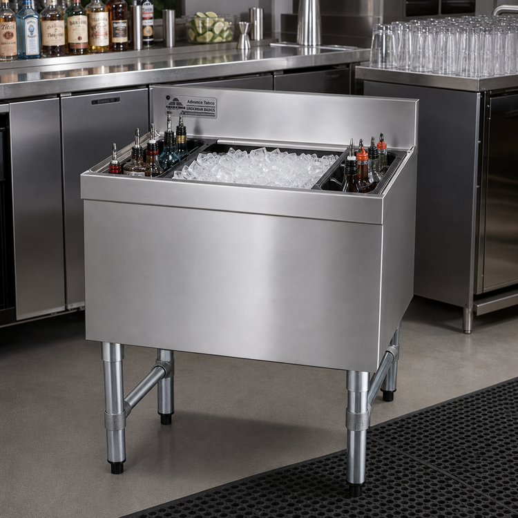 Product image #2 for Advance Tabco Underbar Basics™ Stainless Steel 30-Inch Wide Cocktail Unit with 12-Inch Deep Ice Bin and 10-Circuit Cold Plate