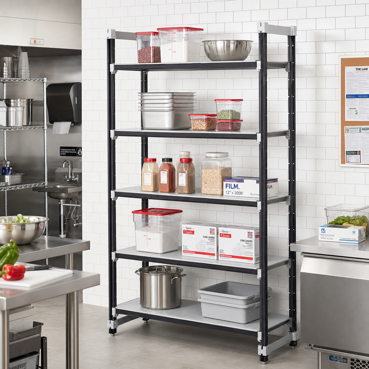 Product image #2 for Cambro Camshelving Elements XTRA 5-Tier Solid Stationary Starter Unit, 21 x 42 x 84 Inches, Speckled Gray