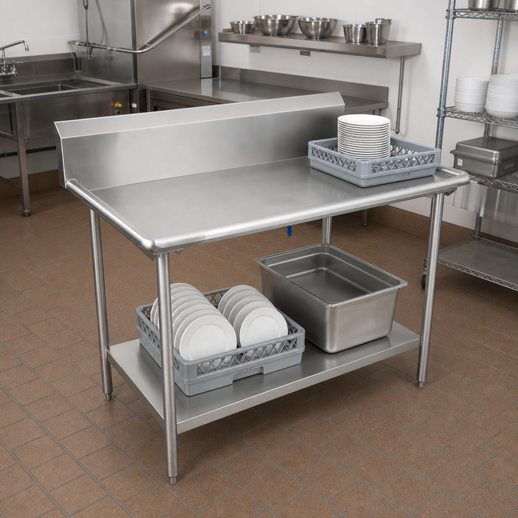 Product image #2 for John Boos 72-7/8-Inch Stainless Steel Dish Sorting Table with 10-Inch Backsplash and Undershelf