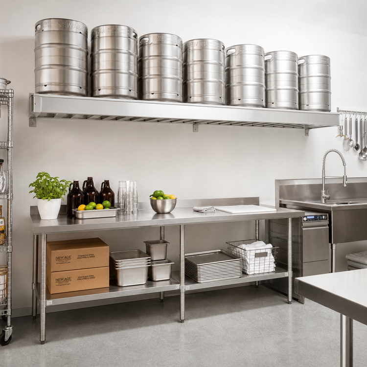 Product image #3 for New Age 80 Inch Wide x 34 Inch Deep Aluminum Keg Shelf, Top Shelf Only, 8-10 Keg Capacity