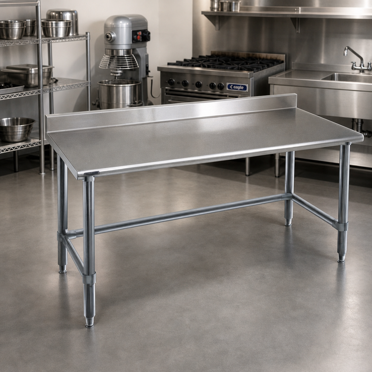Product image #2 for Eagle Group Budget Series 84-Inch x 36-Inch Stainless Steel Work Table with 4-1/2-Inch Backsplash and Galvanized Tubular Base