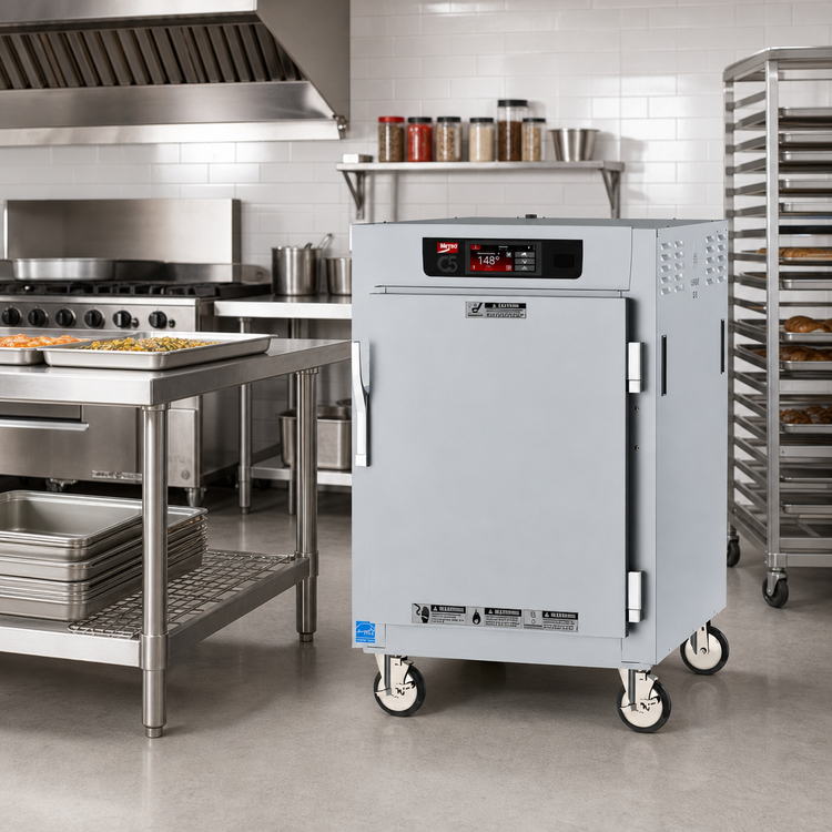 Product image #2 for Metro C5 8 Series Controlled Temperature Holding Cabinet, 1/2 Height, Mobile, Solid Doors, Universal Wire Slides, 8 Full-Size Sheet Pan Capacity, 120V
