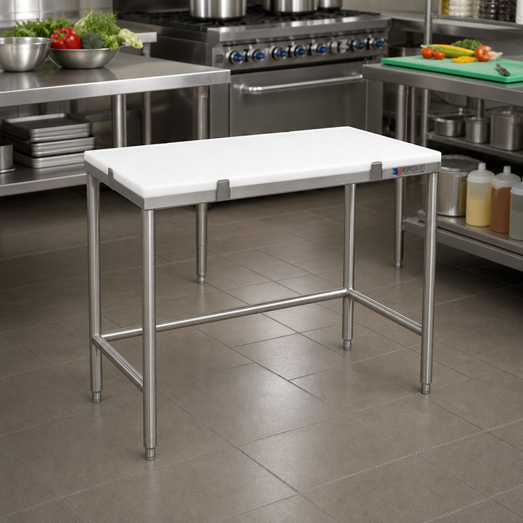Product image #2 for Eagle Group 36 Inch x 30 Inch White Poly Top Chopping Table with Stainless Steel Tubular Base