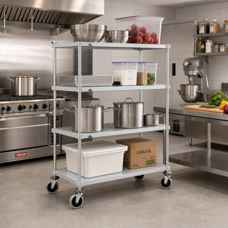 Product image #2 for Metro Super Erecta Solid Shelf Stem Caster Cart, 4-Shelf, 48 x 24 x 69 Inches, Galvanized, Polyurethane Casters
