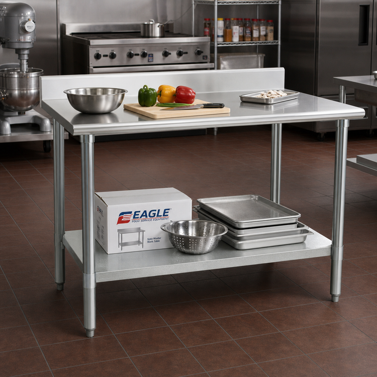 Product image #2 for Eagle Spec-Master 84-Inch x 24-Inch Stainless Steel Work Table with 4-1/2-Inch Backsplash and Galvanized Undershelf