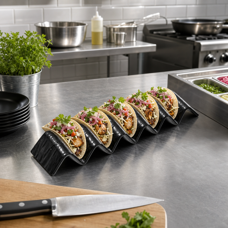 Product image #2 for American Metalcraft Faux Slate Melamine Taco Holder, Black, 13-1/4 Inch, 4 or 5 Compartments
