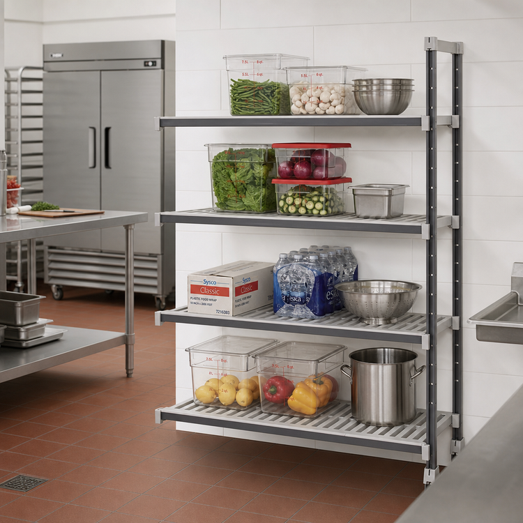 Product image #2 for Cambro Camshelving Elements XTRA Stationary Add-On Polymer Shelving Unit, 24" x 48" x 72", 4-Tier Vented, Speckled Gray