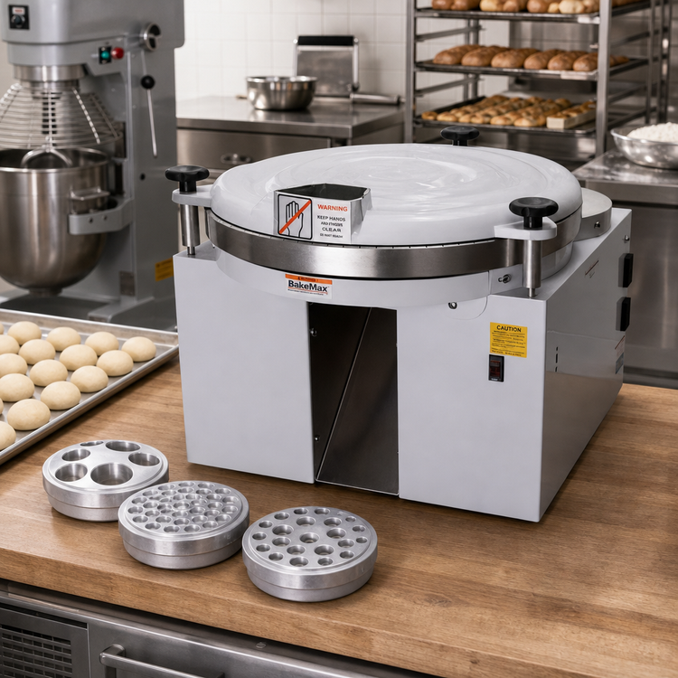Product image #2 for BakeMax Countertop Dough Ball Rounder with 3 Interchangeable Heads, 1.05-10.6 oz, 1,200 Pieces/Hour, 110V