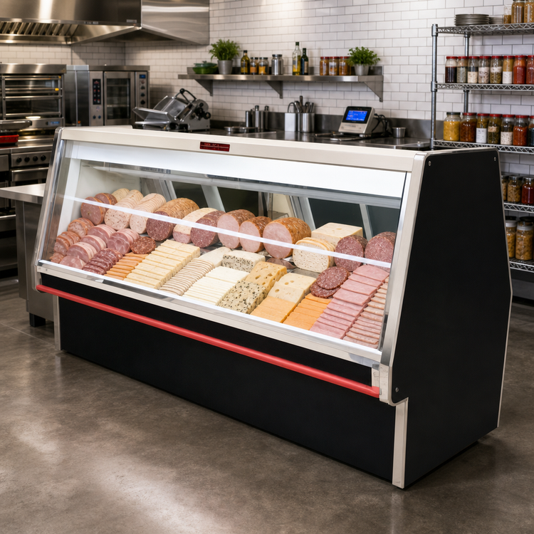 Product image #2 for Howard-McCray 34E Double Duty Endless Design Remote Deli Meat & Cheese Service Case, 124-1/2 In., Black Exterior, White Interior, LED Lighting