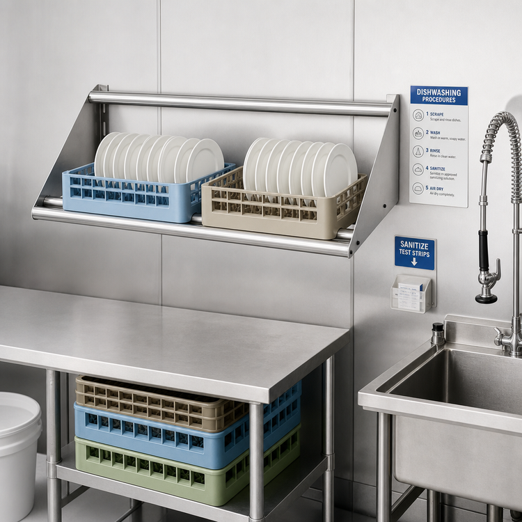 Product image #2 for Advance Tabco 42-Inch Wall-Mounted Tubular Stainless Steel Sorting Shelf for 2 Full-Size Dish Racks