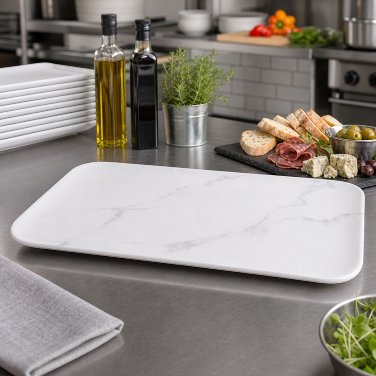 Product image #2 for American Metalcraft Mix & Matte 12-Inch Rectangular Melamine Platter, Matte Marble White