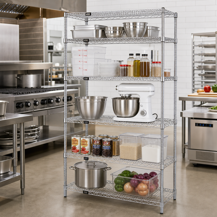 Product image #2 for Quantum 42"W x 30"D x 54"H Chrome Plated 5-Shelf Wire Shelving Starter Kit