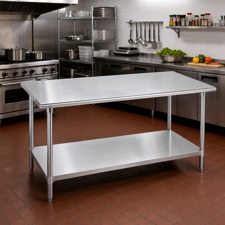 Product image #2 for Advance Tabco 84-Inch x 24-Inch 16-Gauge 304 Stainless Steel Work Table with Adjustable Undershelf