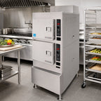 Thumbnail image #2 for Cleveland Range Gemini 24CGA6.2S Floor Model 2-Compartment Gas Pressureless Steamer, Twin Independent Generators, 6-Pan Capacity