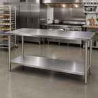 Thumbnail image #2 for John Boos Stallion ST4-36144SSK 14-Gauge 300 Series Stainless Steel Flat Top Work Table, 144"W x 36"D, Adjustable Undershelf