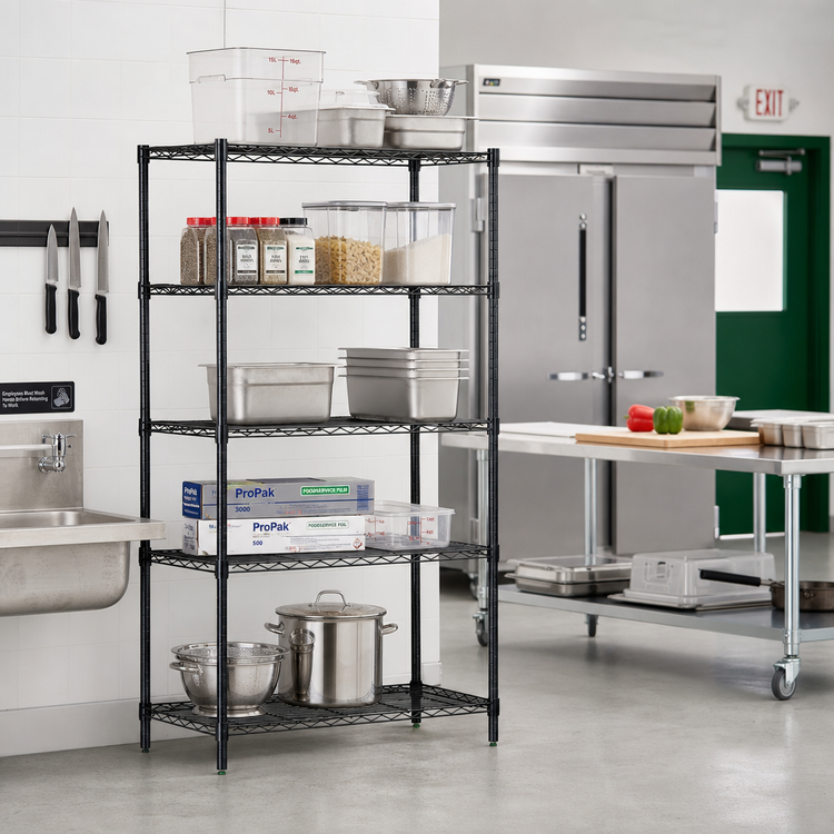 Product image #2 for Quantum 5-Shelf Wire Shelving Starter Kit, 30 x 24 x 54 Inches, Black Epoxy Antimicrobial