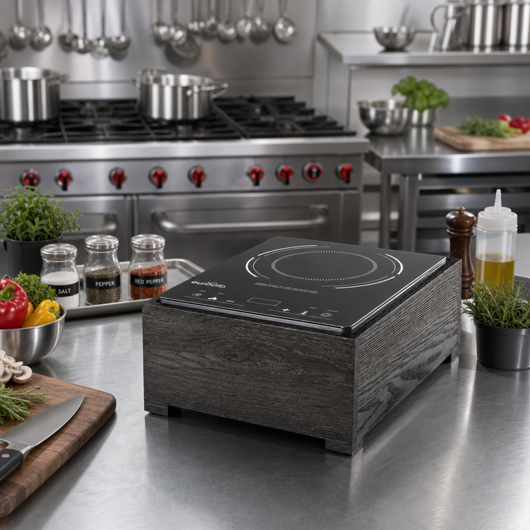 Product image #3 for Cinderwood Single Burner Countertop Induction Cooktop, Oak Wood, Dark Ash Gray, 1800W
