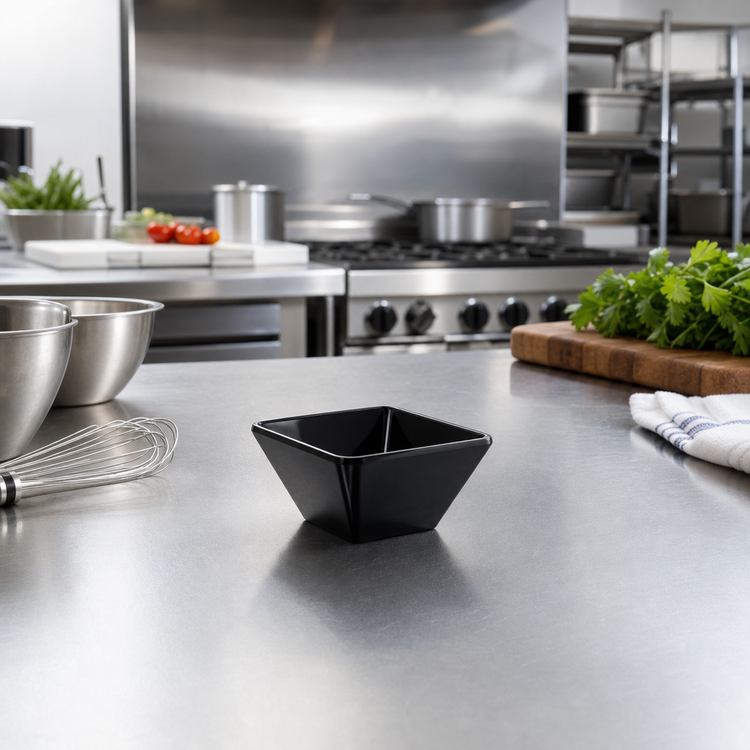 Product image #2 for Square Black Melamine Sauce Cup, 1 oz