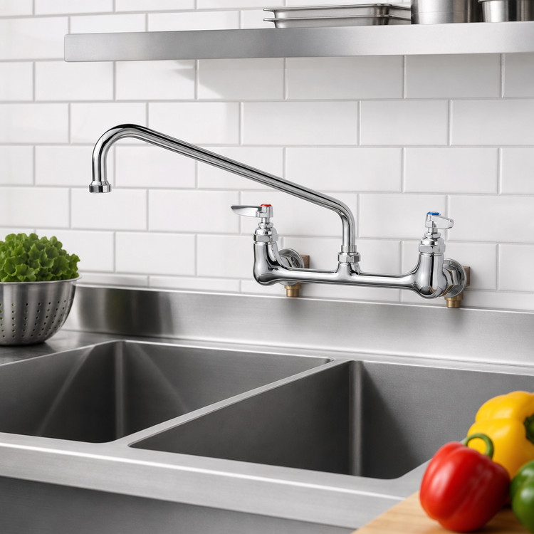 Product image #2 for T&S Brass Wall Mount Double Pantry Faucet with 12-Inch Swing Nozzle, 8-Inch Centers