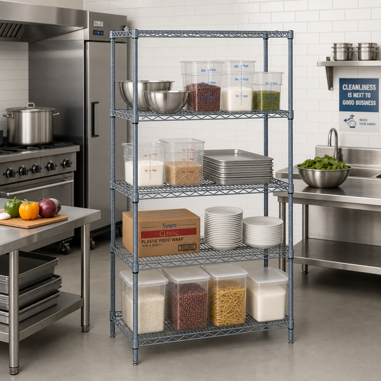 Product image #2 for Quantum 42"W x 30"D x 63"H Stationary Wire Shelving Starter Kit, 4-Shelf, Gray Epoxy Antimicrobial Finish