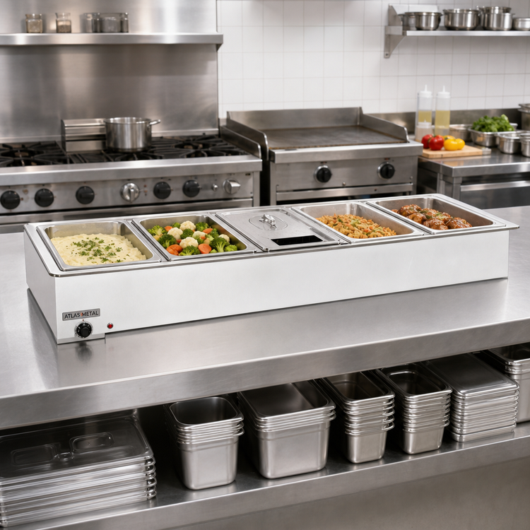 Product image #2 for Atlas Metal WH-6 Drop-In Electric 6-Pan Bain-Marie Hot Food Well, Wet Type