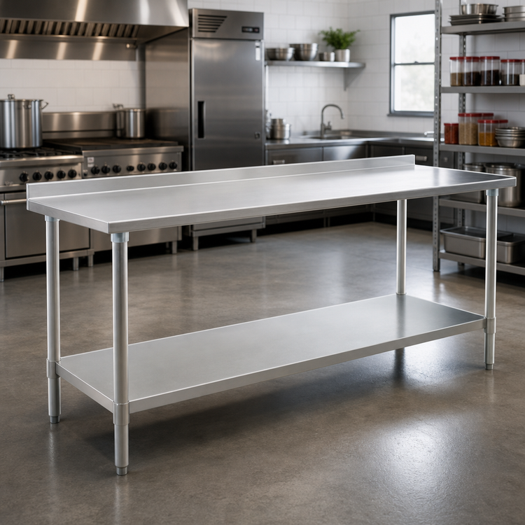 Product image #2 for Eagle Spec-Master Stainless Steel Work Table with Adjustable Undershelf and 1-1/2 Inch Rear Up-Turn, 144 x 24 Inches