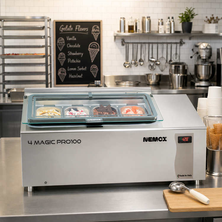 Product image #3 for Nemox 4 Magic Pro 100 Gelato Display Case with Digital Thermostat and 4 x GN 1/4 Pan Capacity